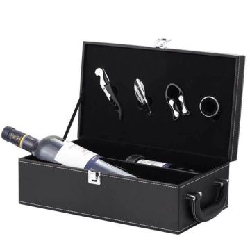 Cutie de vin din piele pentru 2 sticle de vin cu Accesorii pentru servirea vinului - Img 2