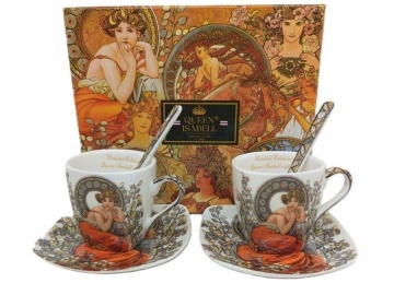 Set cadou cafea espresso 2 persoane picturi Alphonse Mucha 80 ml