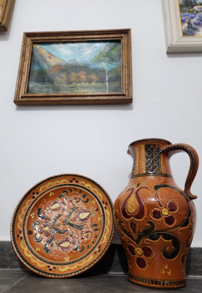 Set carafa și farfurie din ceramica ,proveniență Austria