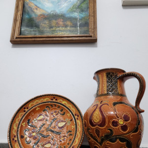 Set carafa și farfurie din ceramica ,proveniență Austria