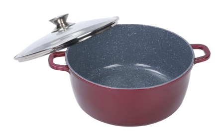 Cratita din aluminiu, cu ceramica marmorata, cu capac din sticla, 28cm, Grunberg GR9028 - Img 2