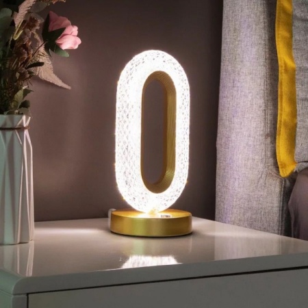 Lampă de masă LED din cristal, cu ramă aurie - Img 2