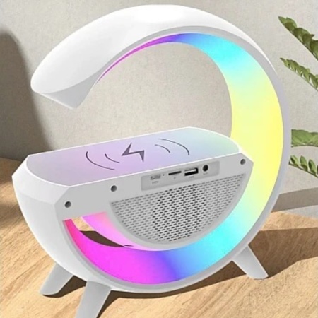 Lampa LED Birou RGB cu incarcare Wireless, Bluetooth, Ceas, Alarma si USB - Img 3