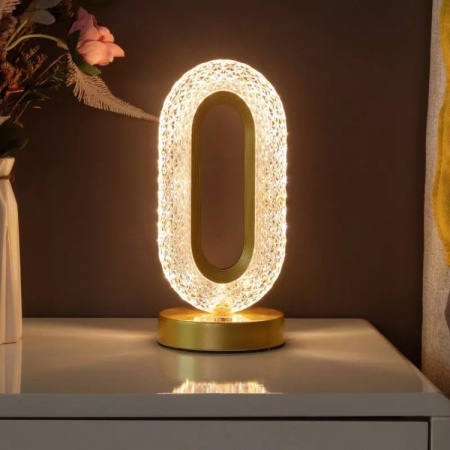 Lampă de masă LED din cristal, cu ramă aurie - Img 3