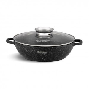Cratita antiaderenta mică de 32 cm, 5,5 l, cu acoperire de marmură și capac din sticlă, din aluminiu turnat sub presiune EB-8135
