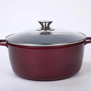 Cratita din aluminiu, cu ceramica marmorata, cu capac din sticla, 28cm, Grunberg GR9028