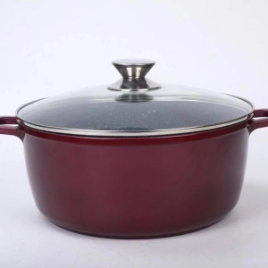 Cratita din aluminiu, cu ceramica marmorata, cu capac din sticla, 28cm, Grunberg GR9028