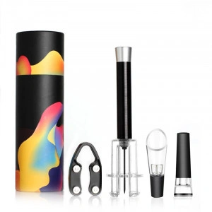 Set tirbuson cu pompa de aer si accesorii pentru sticla cu vin, 4 piese, Grunberg, DVWG16 (negru)