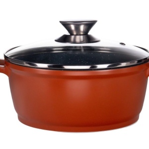 Cratita din aluminiu, cu ceramica marmorata, cu capac din sticla, 20cm, Grunberg GR1020