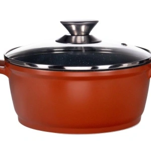 Cratita din aluminiu, cu ceramica marmorata, cu capac din sticla, 20cm, Grunberg GR1020