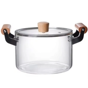 Oala transparenta 2.5l cu manere lemn