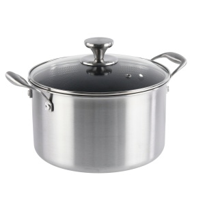 Cratita din inox, cu capac din sticla, invelis anti-aderent honeycomb, compatibila plita cu inductie, 26 cm, 7.20 l, Grunberg GR9526