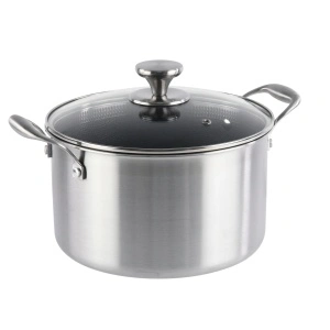 Cratita din inox, cu capac din sticla, invelis anti-aderent honeycomb, compatibila plita cu inductie, 26 cm, 7.20 l, Grunberg GR9526