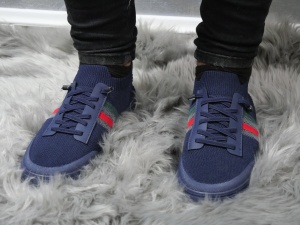 Adidași bărbătești bleumarin din pânză, cu design tricolor și stil sport-casual - Img 2