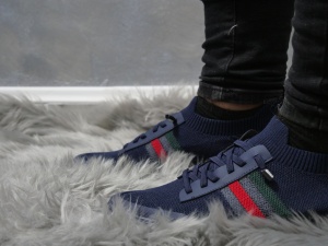 Adidași bărbătești bleumarin din pânză, cu design tricolor și stil sport-casual - Img 4