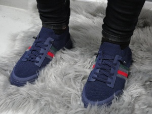 Adidași bărbătești bleumarin din pânză, cu design tricolor și stil sport-casual - Img 5