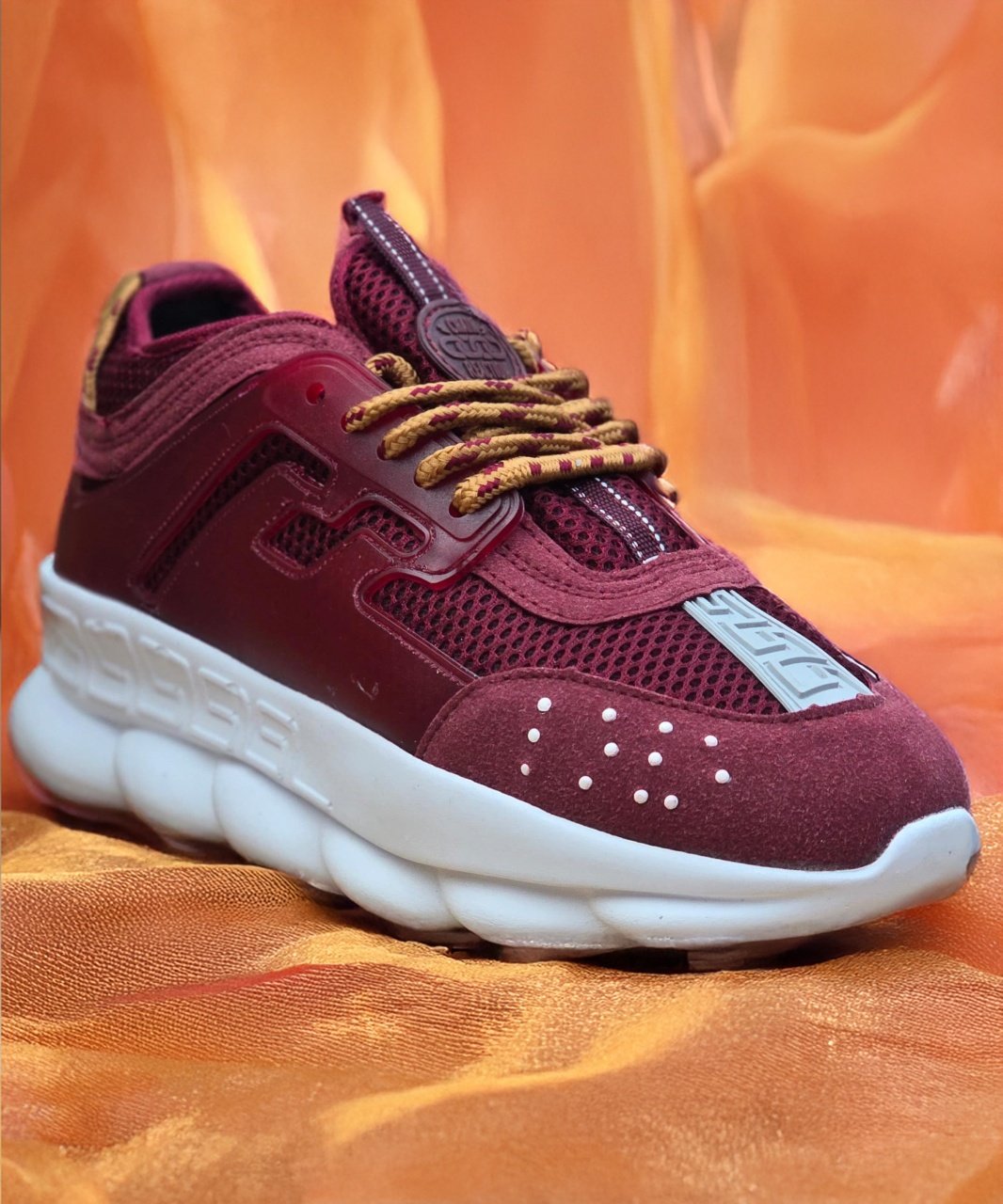 Adidasi CHAIN Burgundy - Piele ecologica si catifea - 2 | YEO