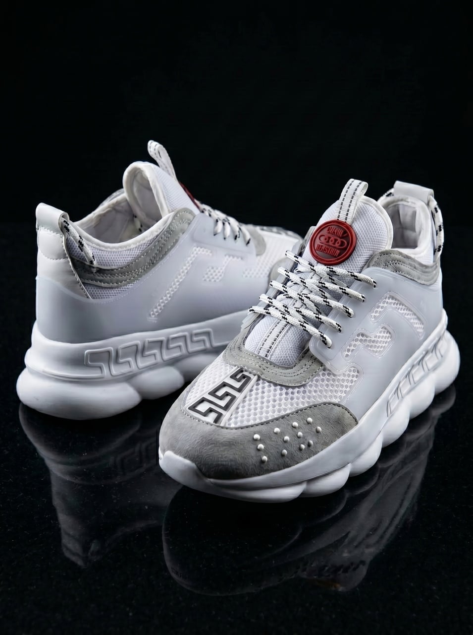aliel.sy8 Sneakers din piele ecologica si catifea albi - CHAIN