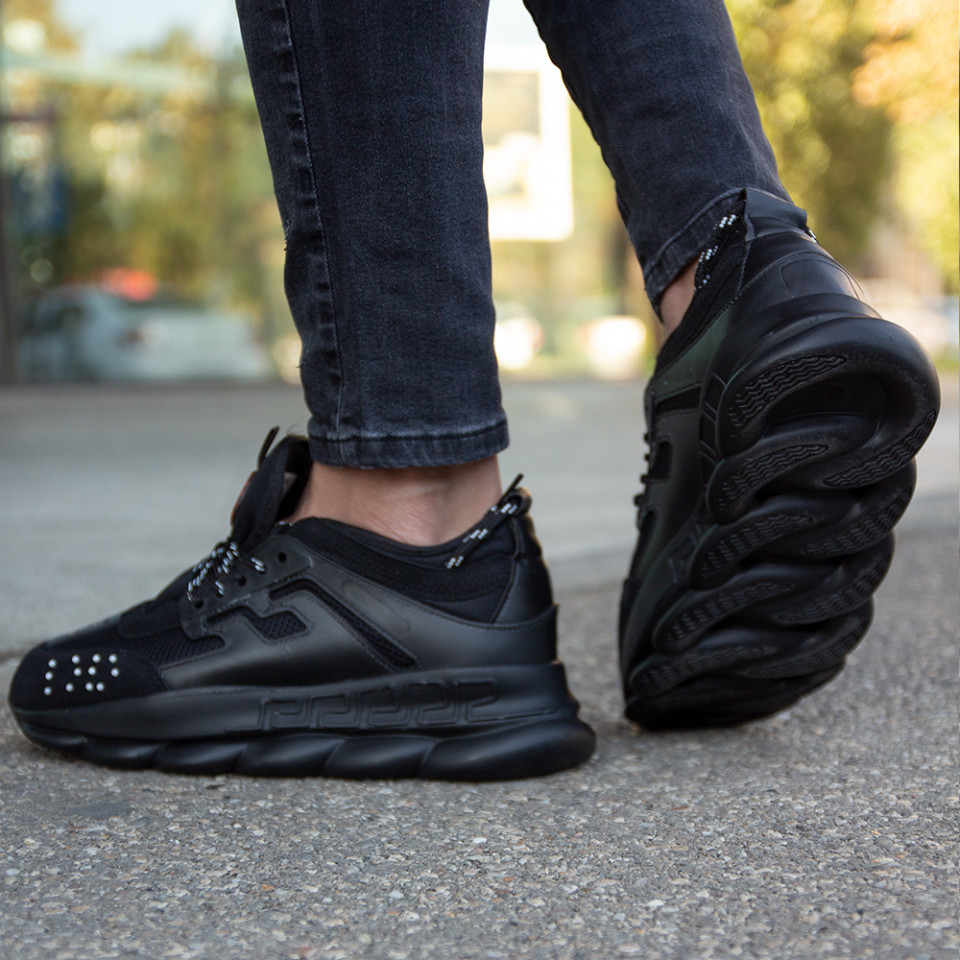 Adidasi din piele ecologica si catifea - CHAIN ALL BLACK - 3 | YEO