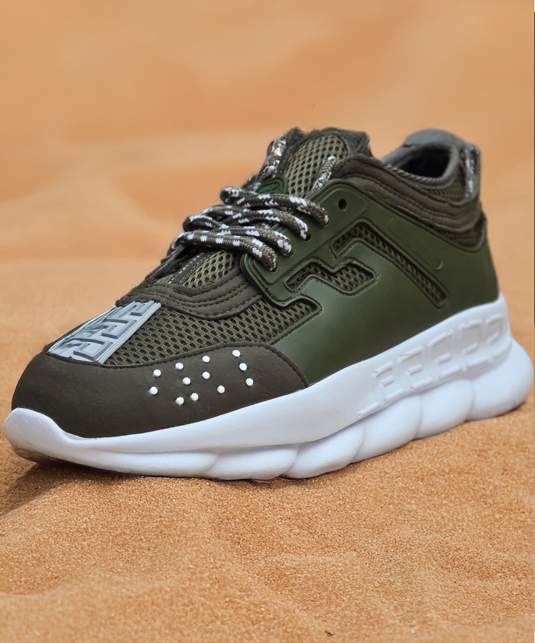 Adidasi CHAIN Khaki - Piele ecologica si catifea