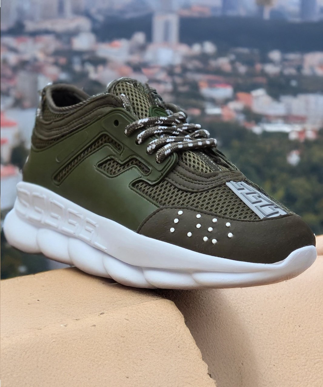 Adidasi CHAIN Khaki - Piele ecologica si catifea - 2 | YEO