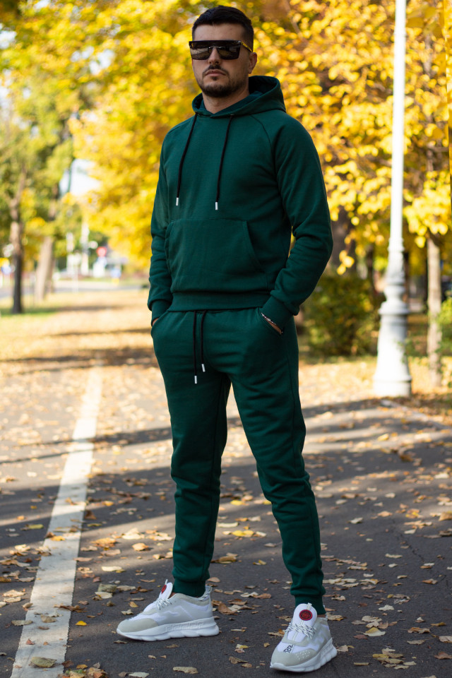 Trening Flausat HOOD Bumbac Verde - 1 | YEO