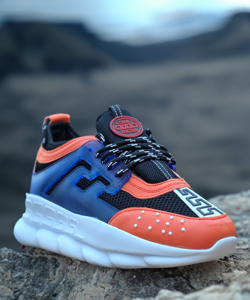 Adidasi din piele ecologica - CHAIN Orange Blue - 3 | YEO