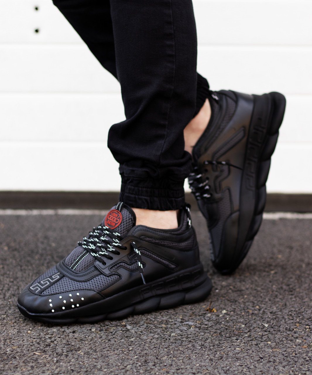 Adidasi din piele ecologica - CHAIN Black & Grey - 4 | YEO