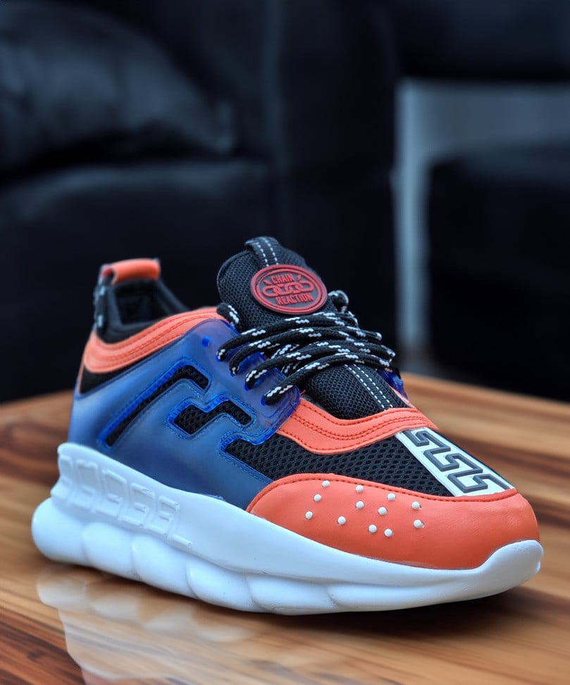 Adidasi din piele ecologica - CHAIN Orange/Blue