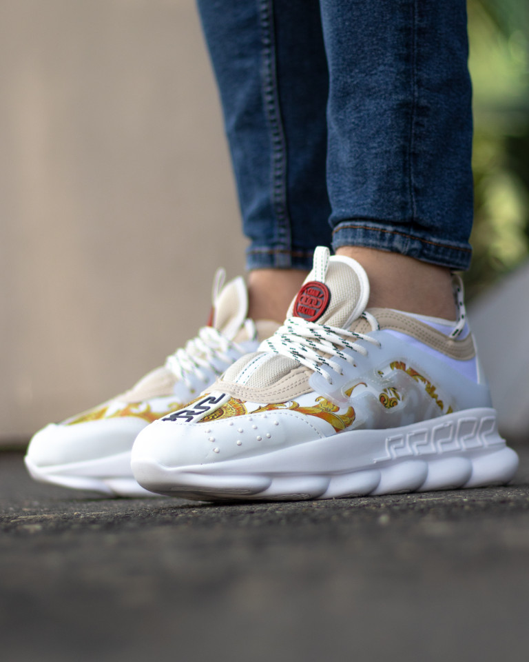 Adidasi din piele ecologica - CHAIN Gold & White - 3 | YEO