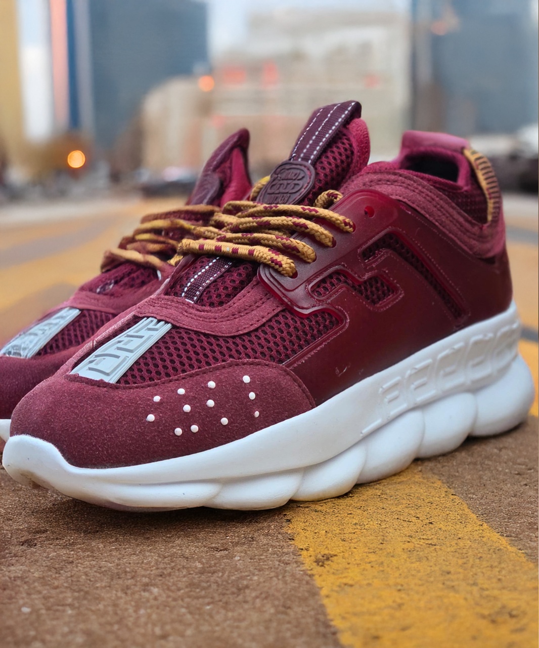 Adidasi CHAIN Burgundy - Piele ecologica si catifea