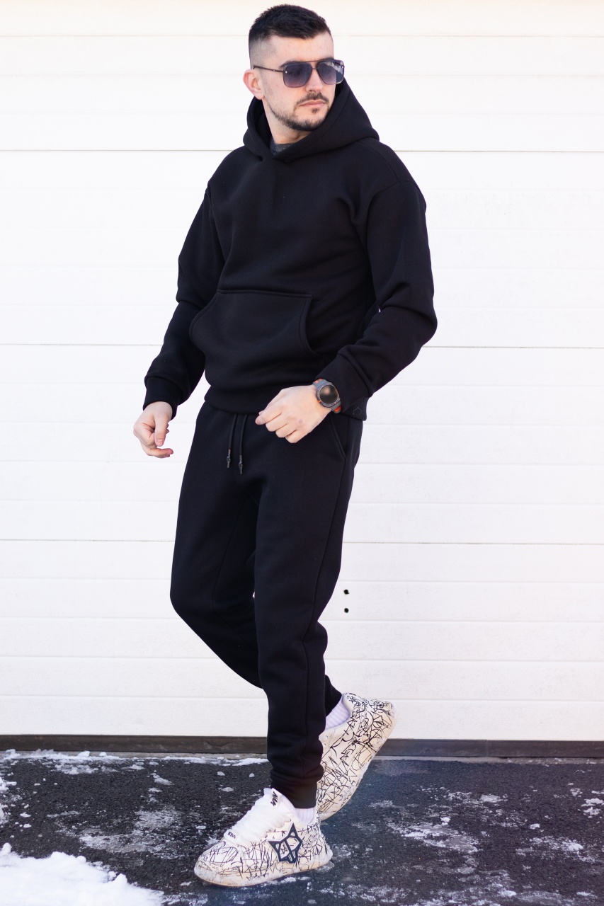 Trening oversized din bumbac gros - OSLO BLACK - 1 | YEO