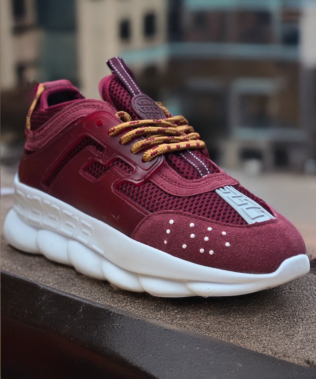 Adidasi CHAIN Burgundy - Piele ecologica si catifea - 1 | YEO