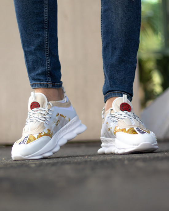 Sneakers din piele ecologica - CHAIN Gold &amp; White - Img 10