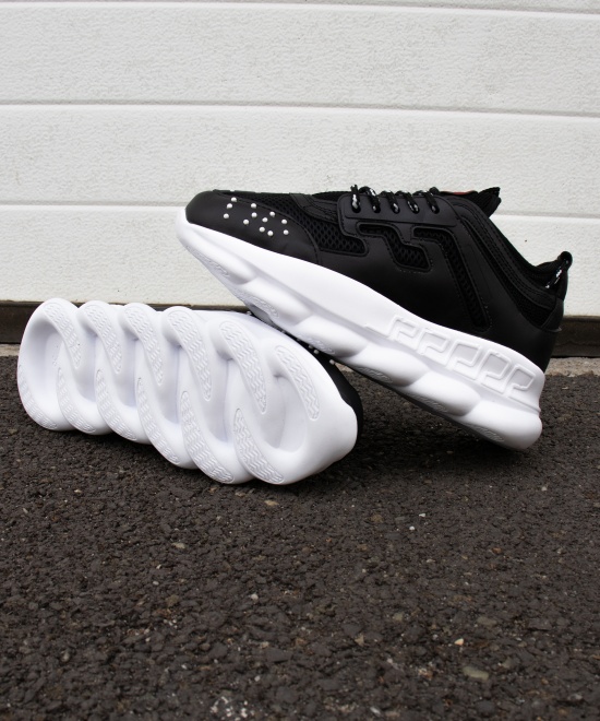 Sneakers din piele ecologica - CHAIN Negru cu talpa alba - Img 7