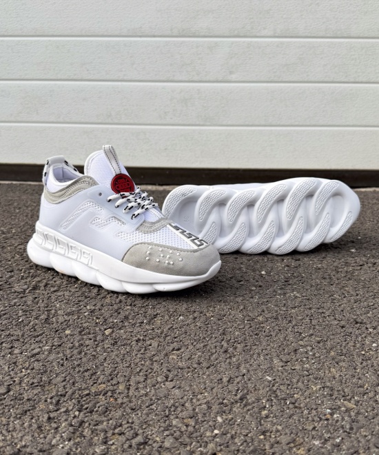 Sneakers din piele ecologica si catifea albi - CHAIN - Img 2
