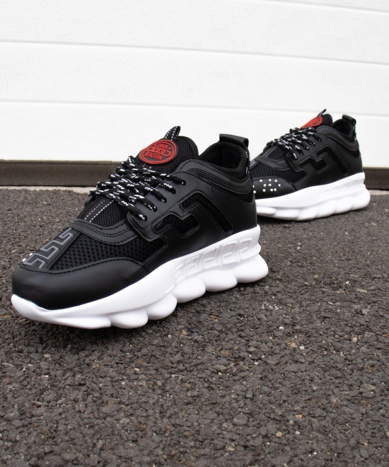 Sneakers din piele ecologica - CHAIN Negru cu talpa alba - Img 9