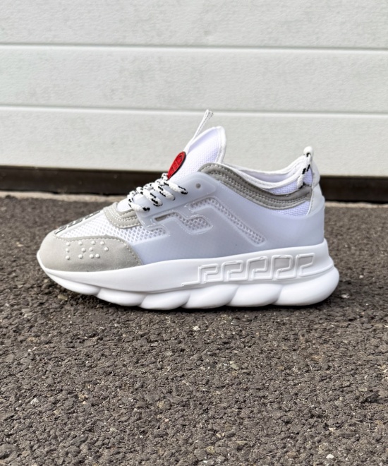 Sneakers din piele ecologica si catifea albi - CHAIN - Img 3
