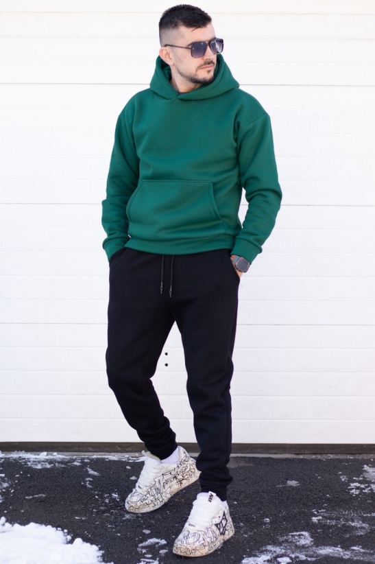 Trening oversized din bumbac gros - OSLO GREEN &amp; BLACK - Img 3