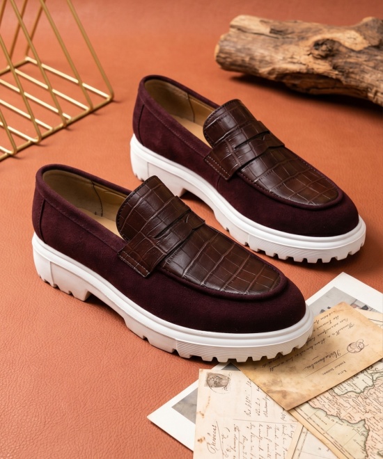 Mocasini burgundy din piele neagră cu talpa alba - SKIN - Img 2