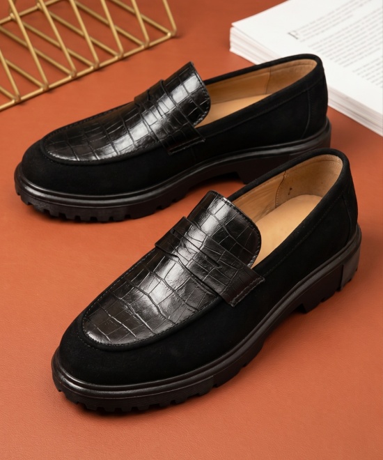 Mocasini negri din piele neagră cu talpa neagră - SKIN - Img 3