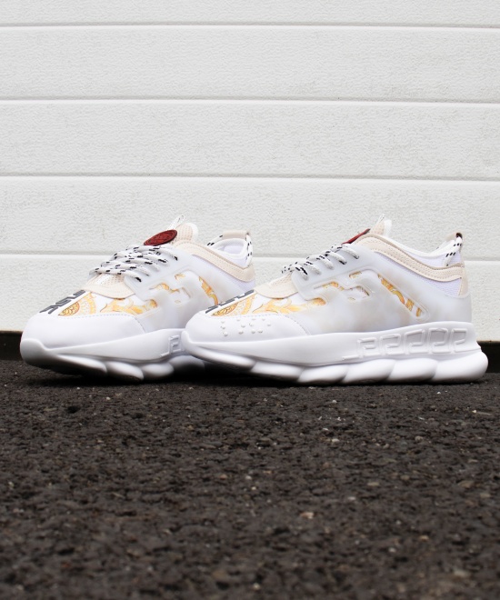 Sneakers din piele ecologica - CHAIN Gold &amp; White - Img 2
