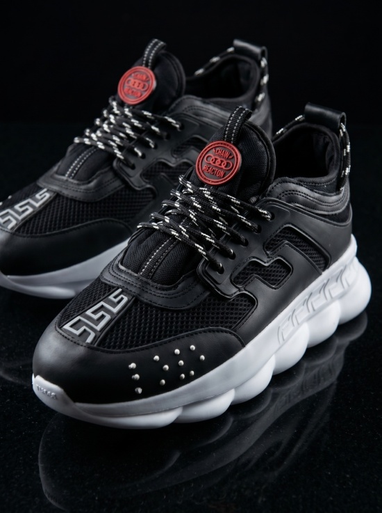 Sneakers din piele ecologica - CHAIN Negru cu talpa alba - Img 3