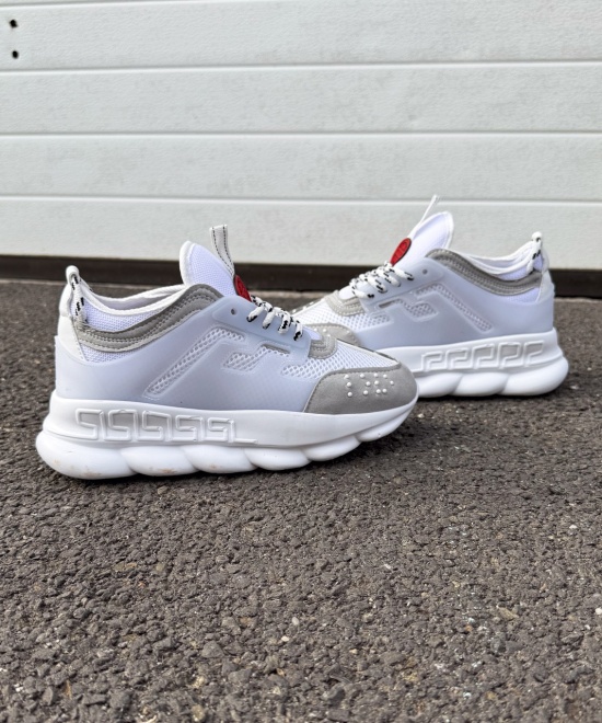 Sneakers din piele ecologica si catifea albi - CHAIN - Img 4
