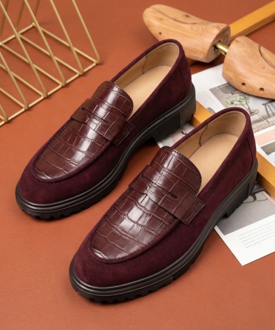 Mocasini bordo din piele neagră cu talpa neagră - SKIN - Img 3