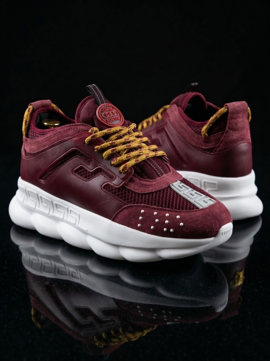 Sneakers CHAIN Burgundy - Piele ecologica si catifea - Img 3