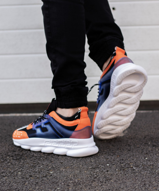 Sneakers CHAIN Orange/Blue - Piele ecologica - Img 8