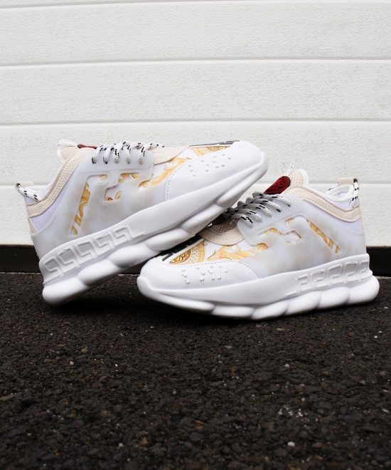 Sneakers din piele ecologica - CHAIN Gold &amp; White - Img 5