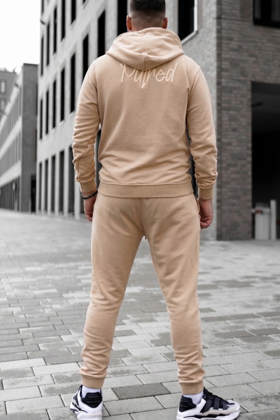 Trening din bumbac cu logo brodat - putred BEIGE - Img 3