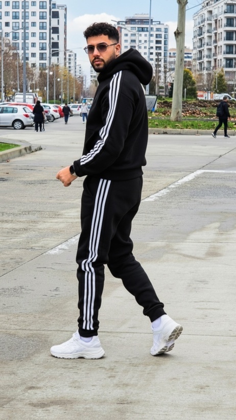 Trening oversized din bumbac gros - KYOTO BLACK - Img 2